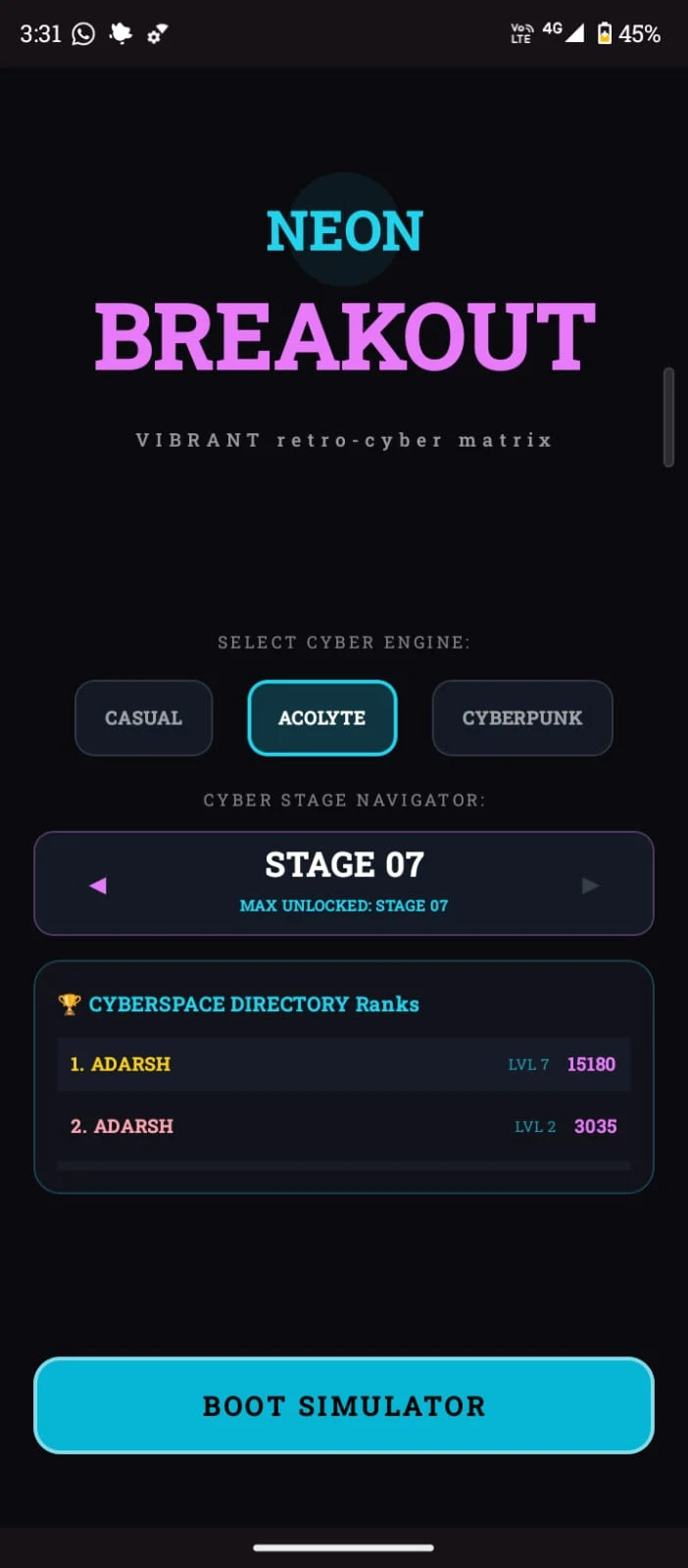 Neon Breakout: Cyber Bricks screenshot